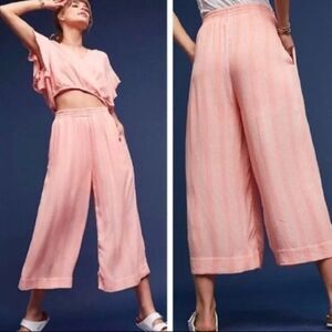 Anthropologie Maeve Pink Dotted Textured Nell Wide Leg Sheer Pants Boho Coastal